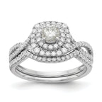 14k White Gold 3/4 carat Lab Grown Diamond VS/SI+ G+ Complete Round Double Halo Engagement Ring