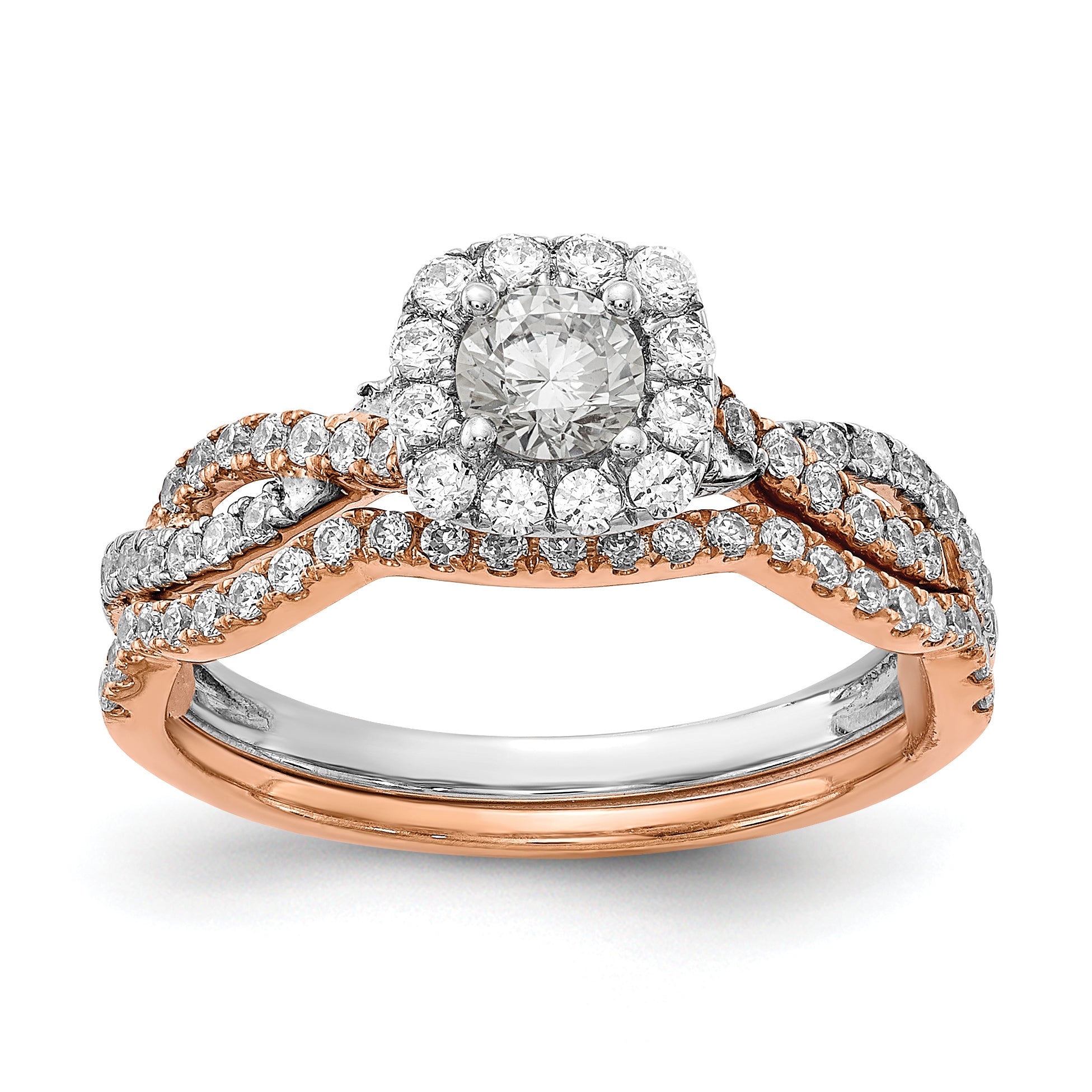 14K Two-Tone Lab Grown VS/SI+ G+ Dia Complete Square Halo Eng Ring