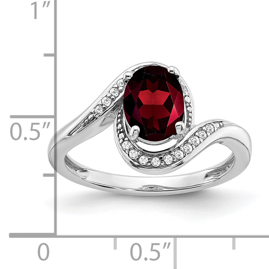 14k White Gold Oval Garnet and Diamond Bypass Ring Secondary image