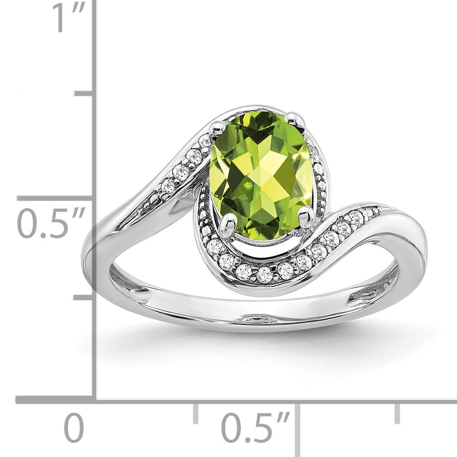 14k White Gold Oval Peridot and Diamond Bypass Ring Secondary image