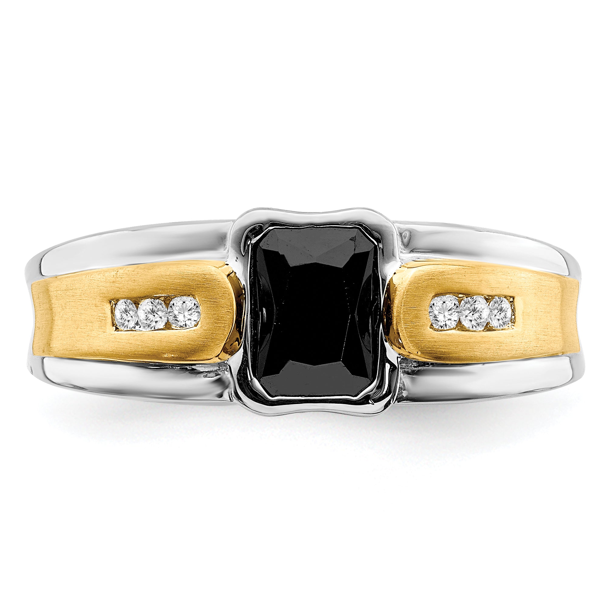 14k Two-tone Onyx and Diamond Mens Ring