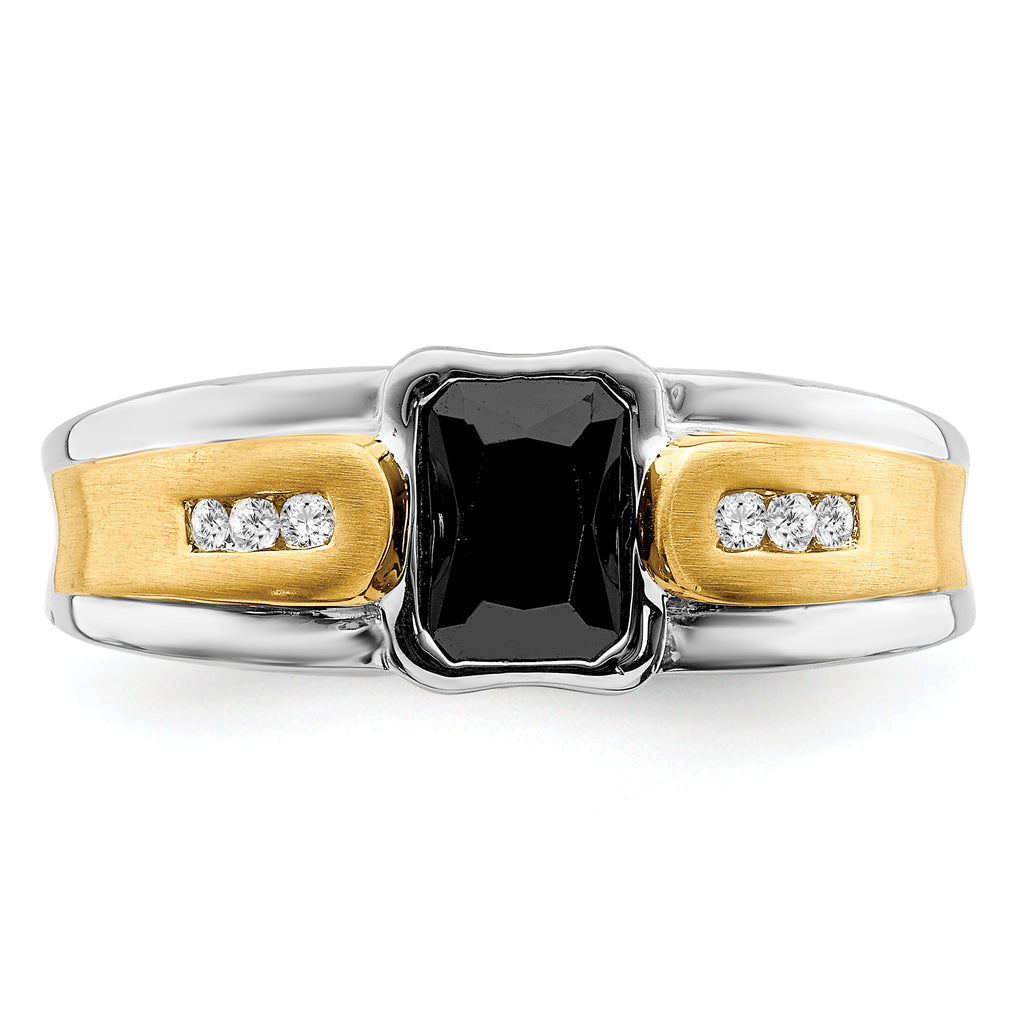 14k Two-tone Onyx and Diamond Mens Ring