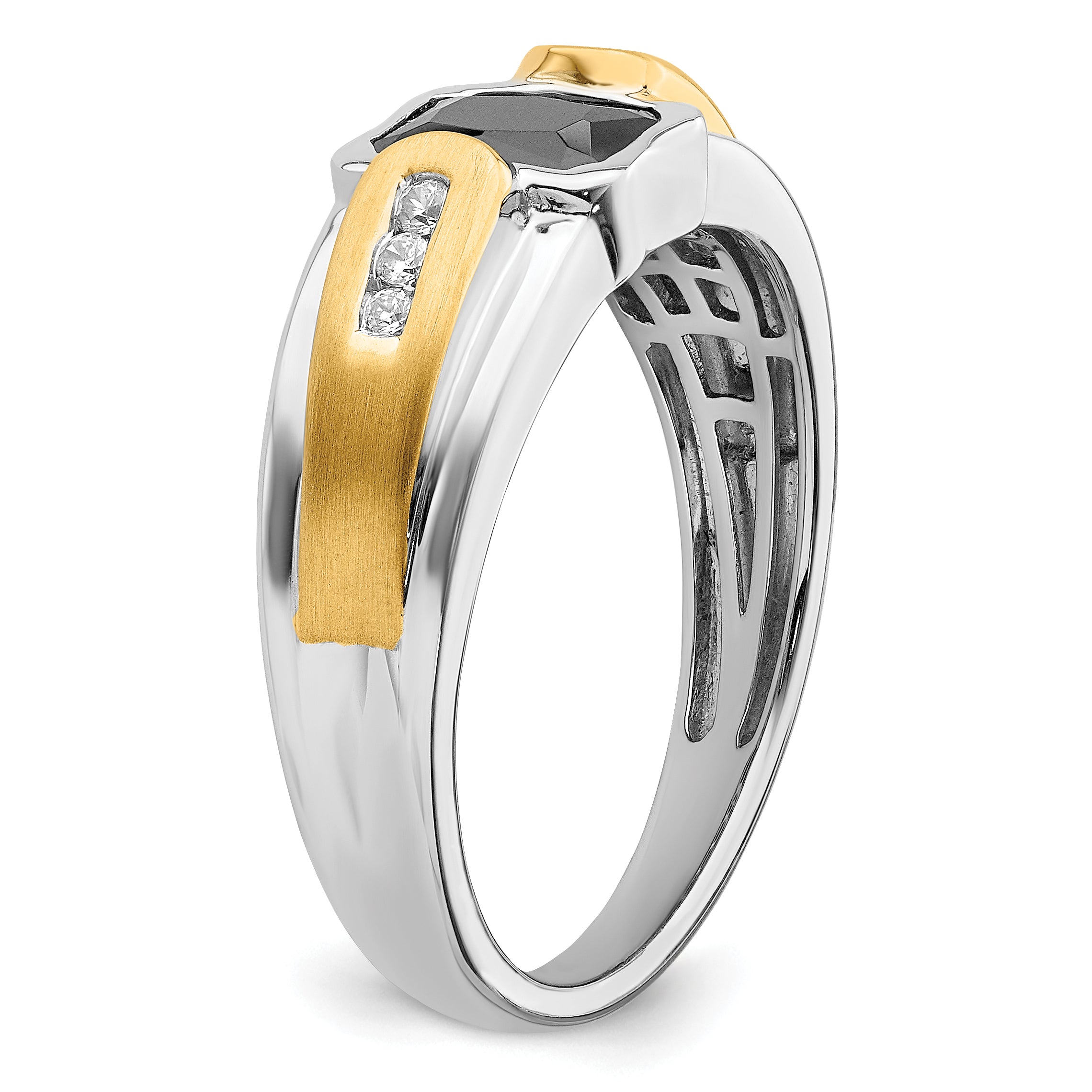 14k Two-tone Onyx and Diamond Mens Ring