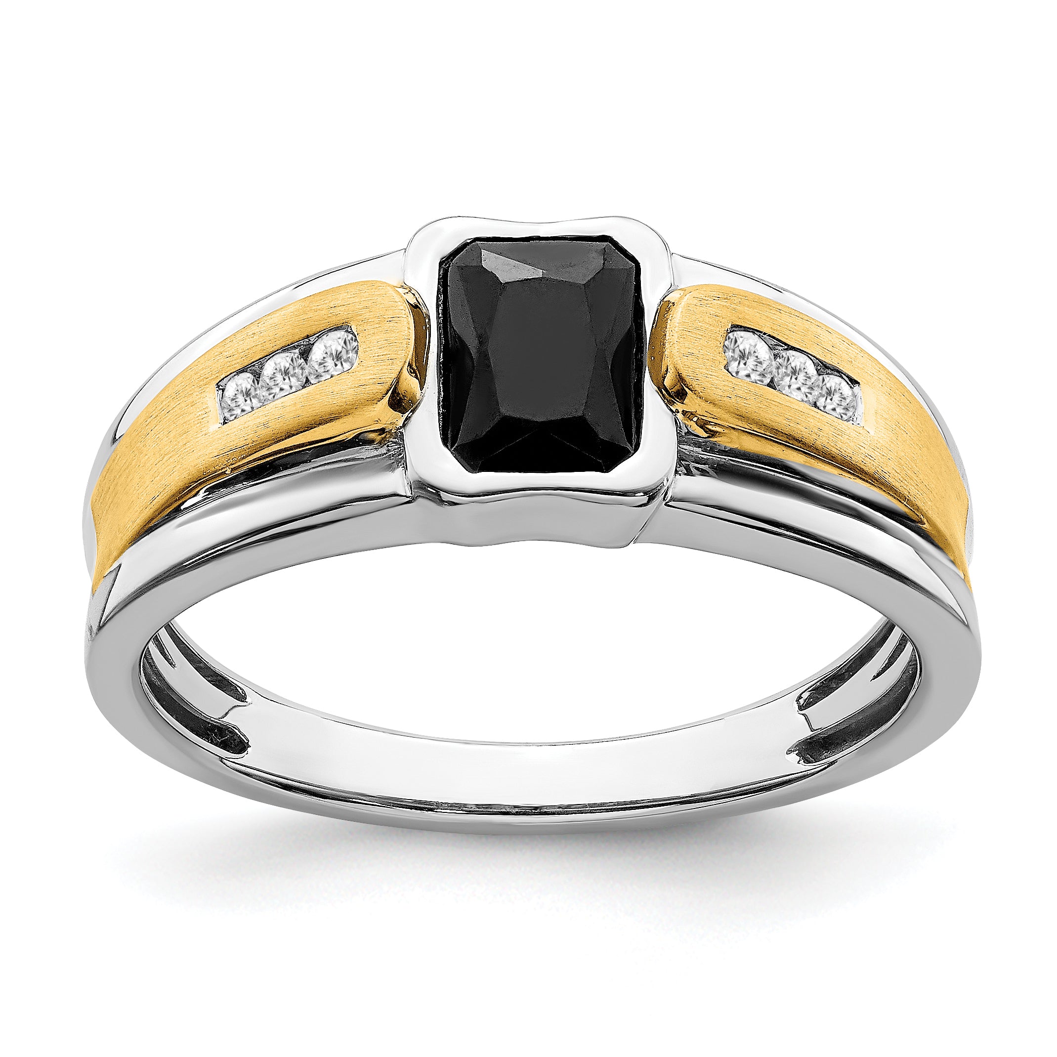 14k Two-tone Onyx and Diamond Mens Ring Main image