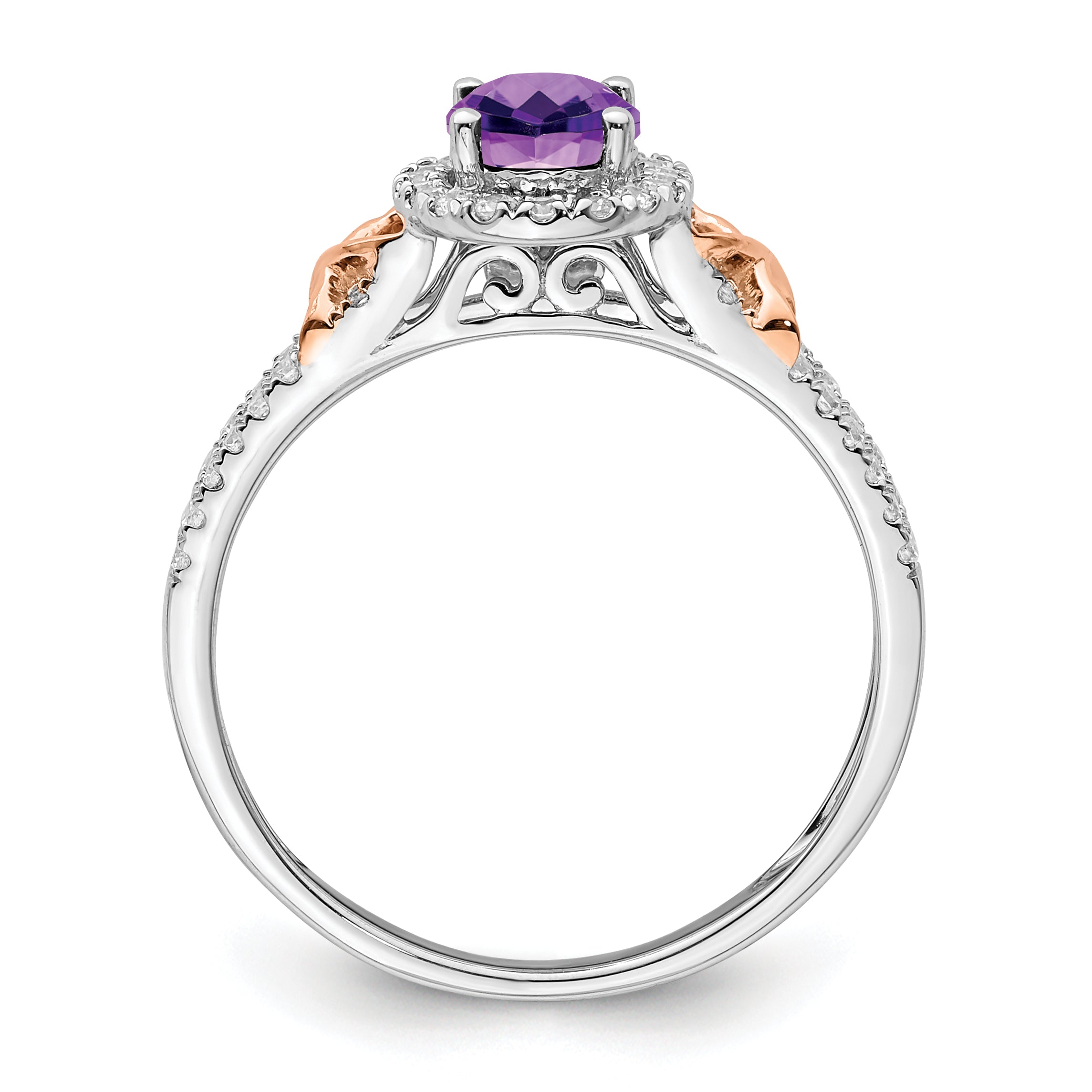 14k White Gold w/RG Accent Amethyst and Diamond Halo Ring
