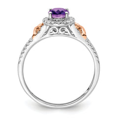 14k White Gold w/RG Accent Amethyst and Diamond Halo Ring