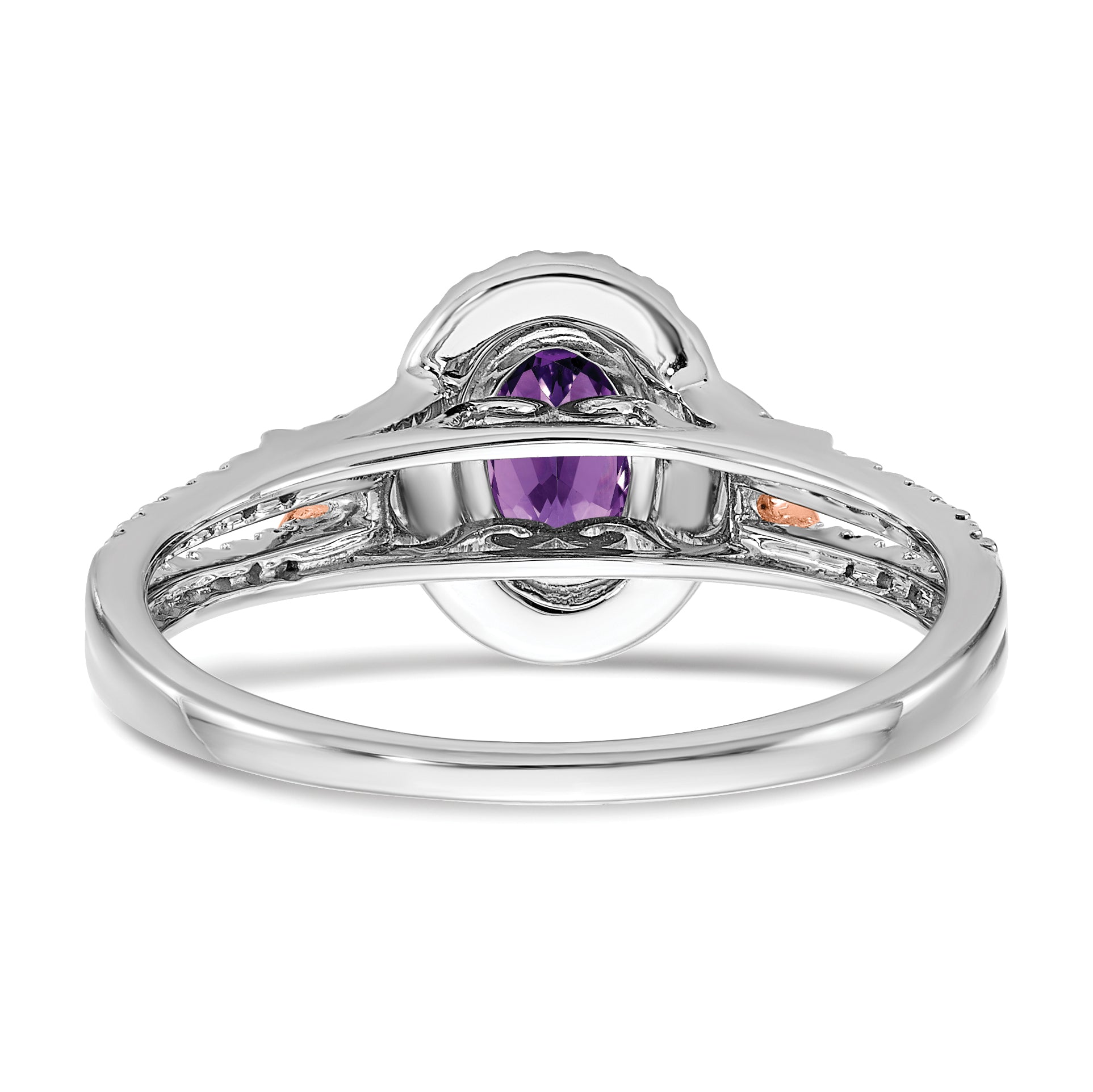 14k White Gold w/RG Accent Amethyst and Diamond Halo Ring