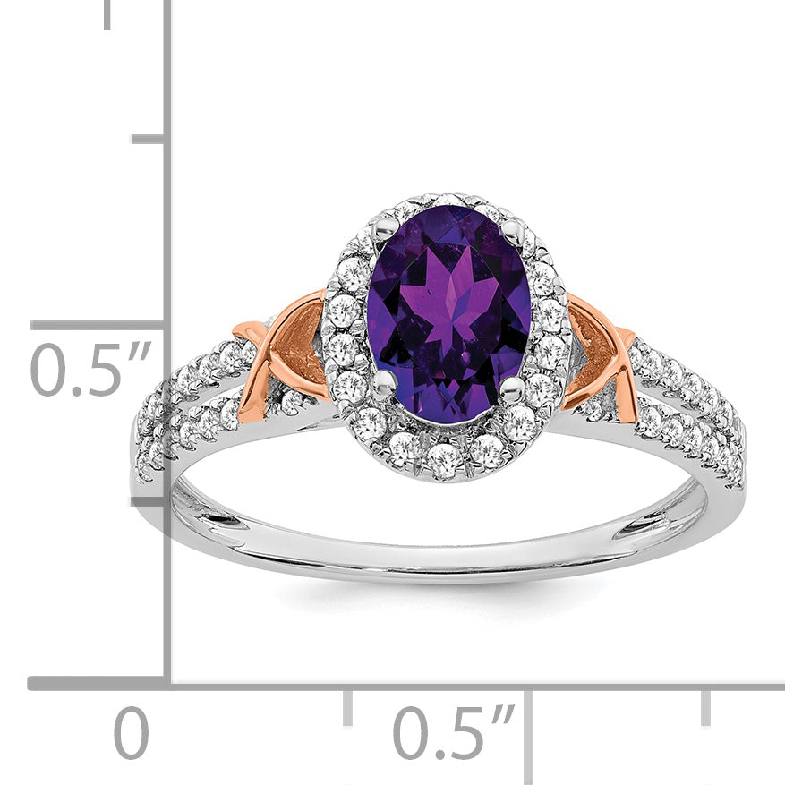 14k White Gold w/RG Accent Amethyst and Diamond Halo Ring