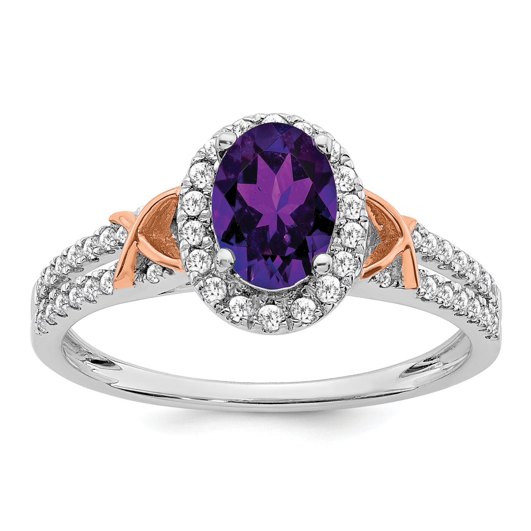 14k White Gold w/RG Accent Amethyst and Diamond Halo Ring