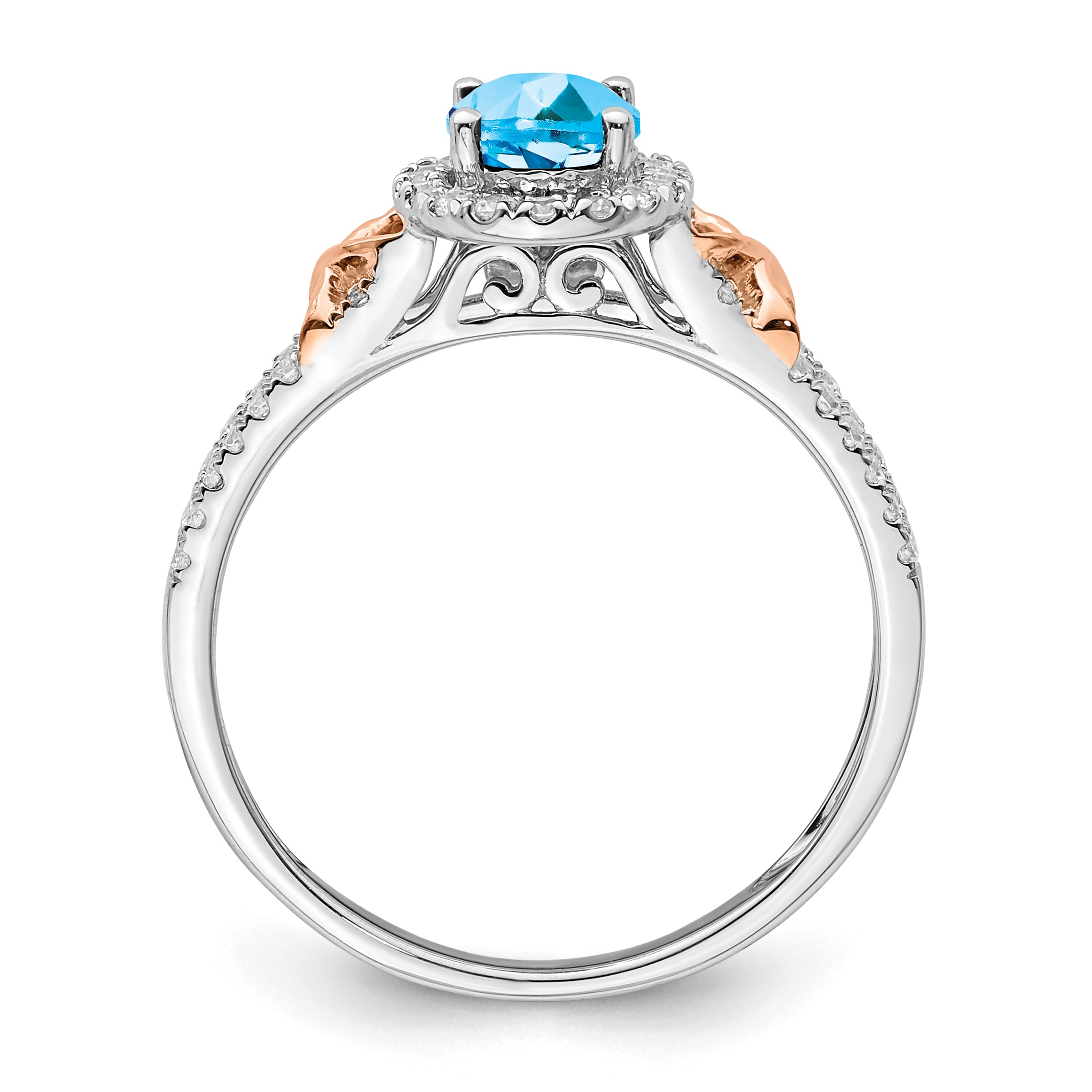 14k White Gold w/RG Accent Blue Topaz and Diamond Halo Ring