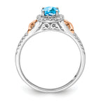 14k White Gold w/RG Accent Blue Topaz and Diamond Halo Ring