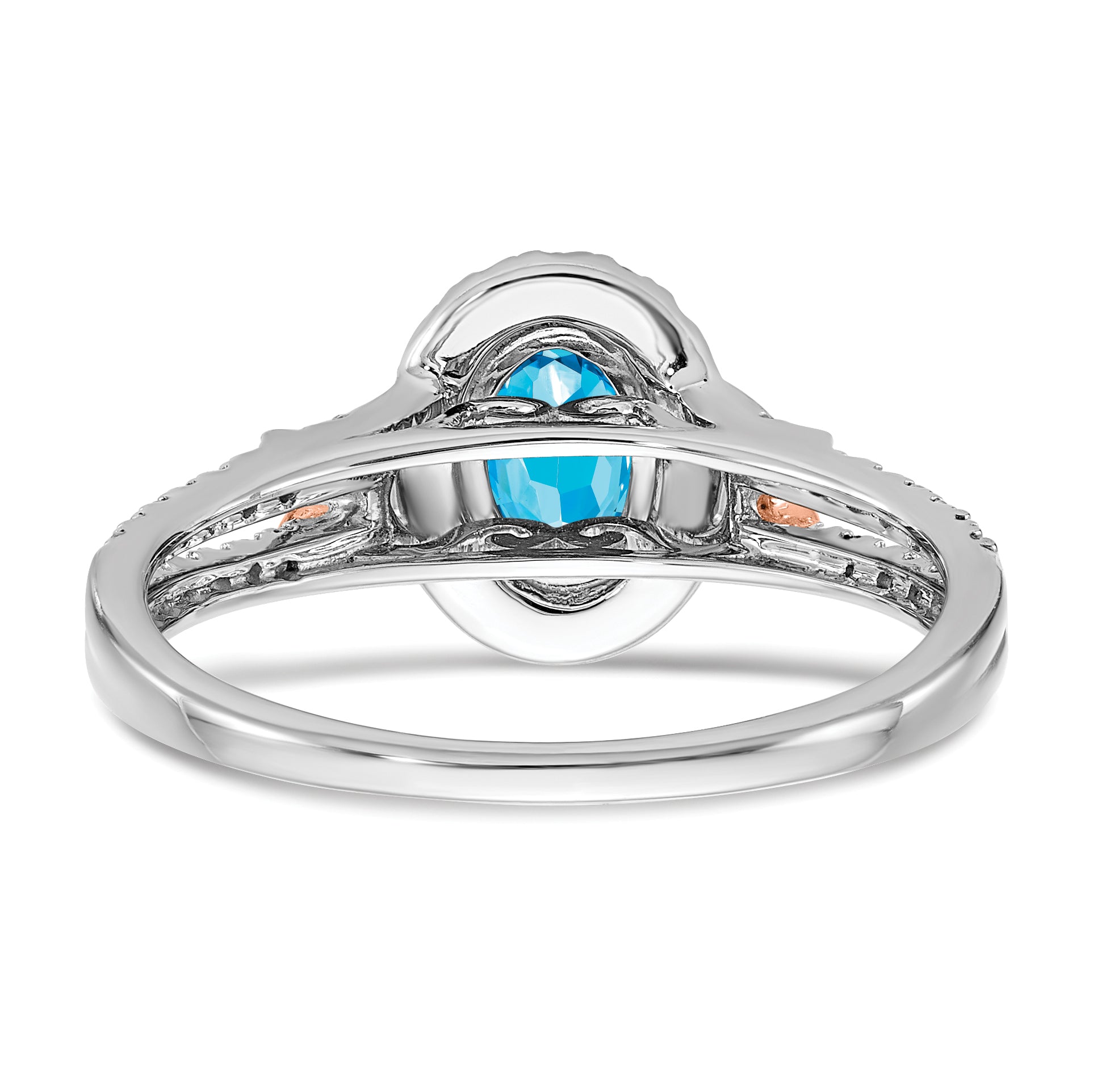 14k White Gold w/RG Accent Blue Topaz and Diamond Halo Ring