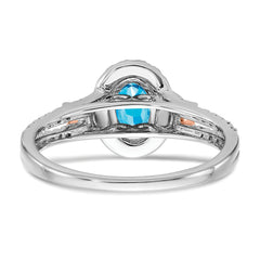 14k White Gold w/RG Accent Blue Topaz and Diamond Halo Ring