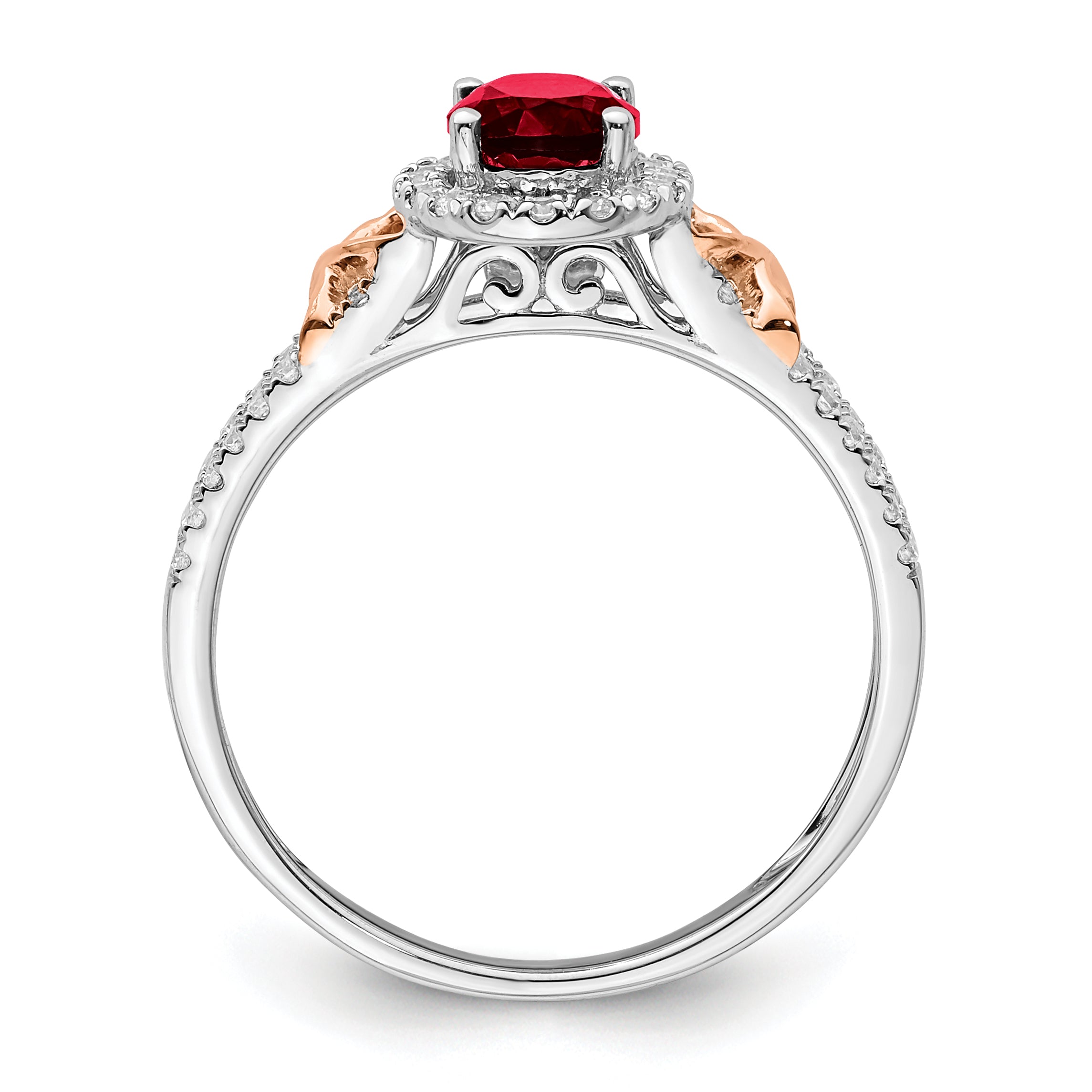 14k White Gold w/RG Accent Garnet and Diamond Halo Ring
