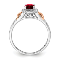 14k White Gold w/RG Accent Garnet and Diamond Halo Ring