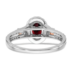 14k White Gold w/RG Accent Garnet and Diamond Halo Ring