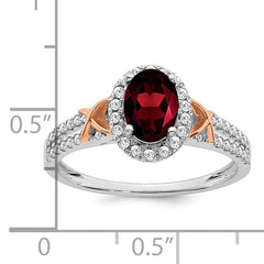 14k White Gold w/RG Accent Garnet and Diamond Halo Ring