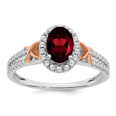 14k White Gold w/RG Accent Garnet and Diamond Halo Ring