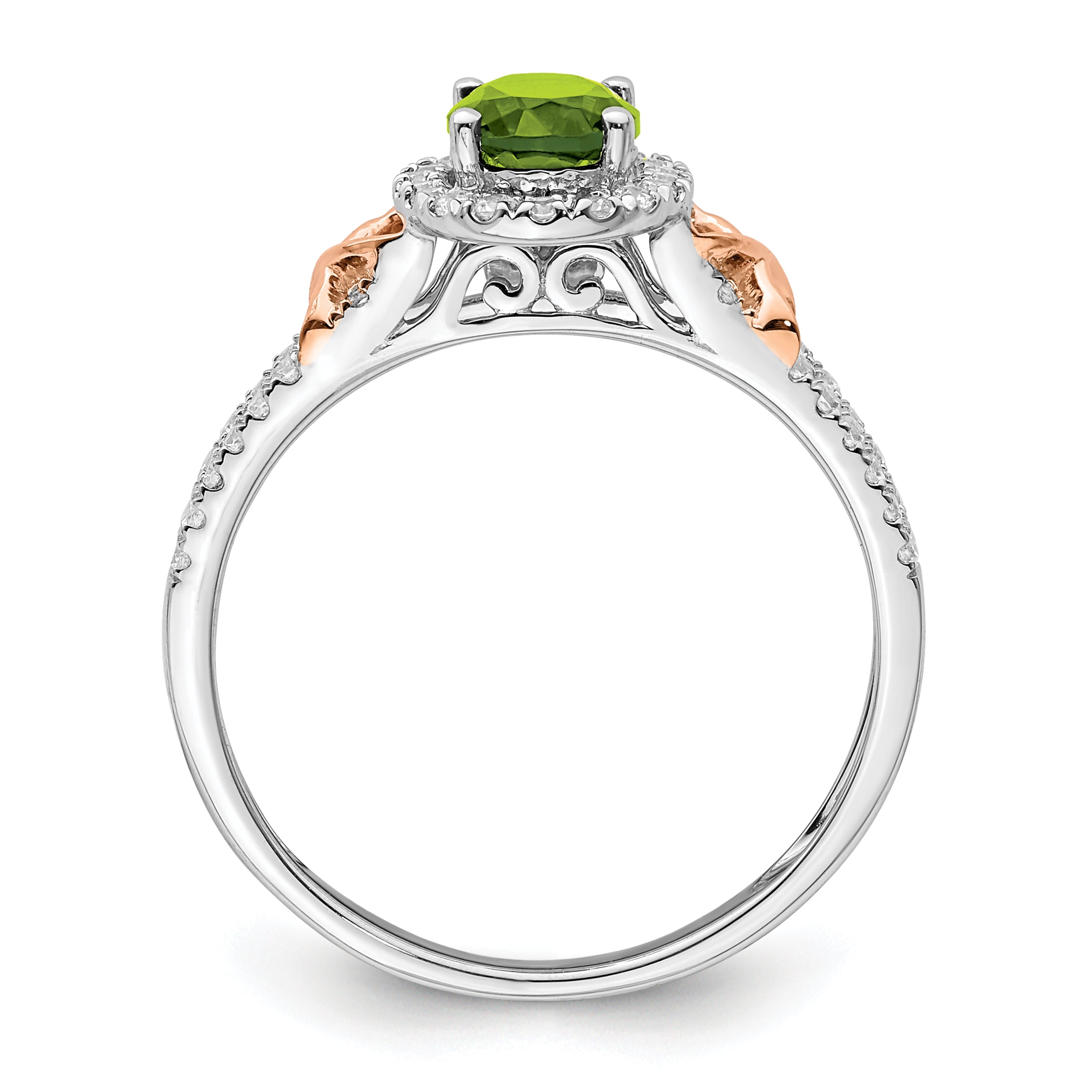 14k White Gold w/RG Accent Peridot and Diamond Halo Ring Secondary image
