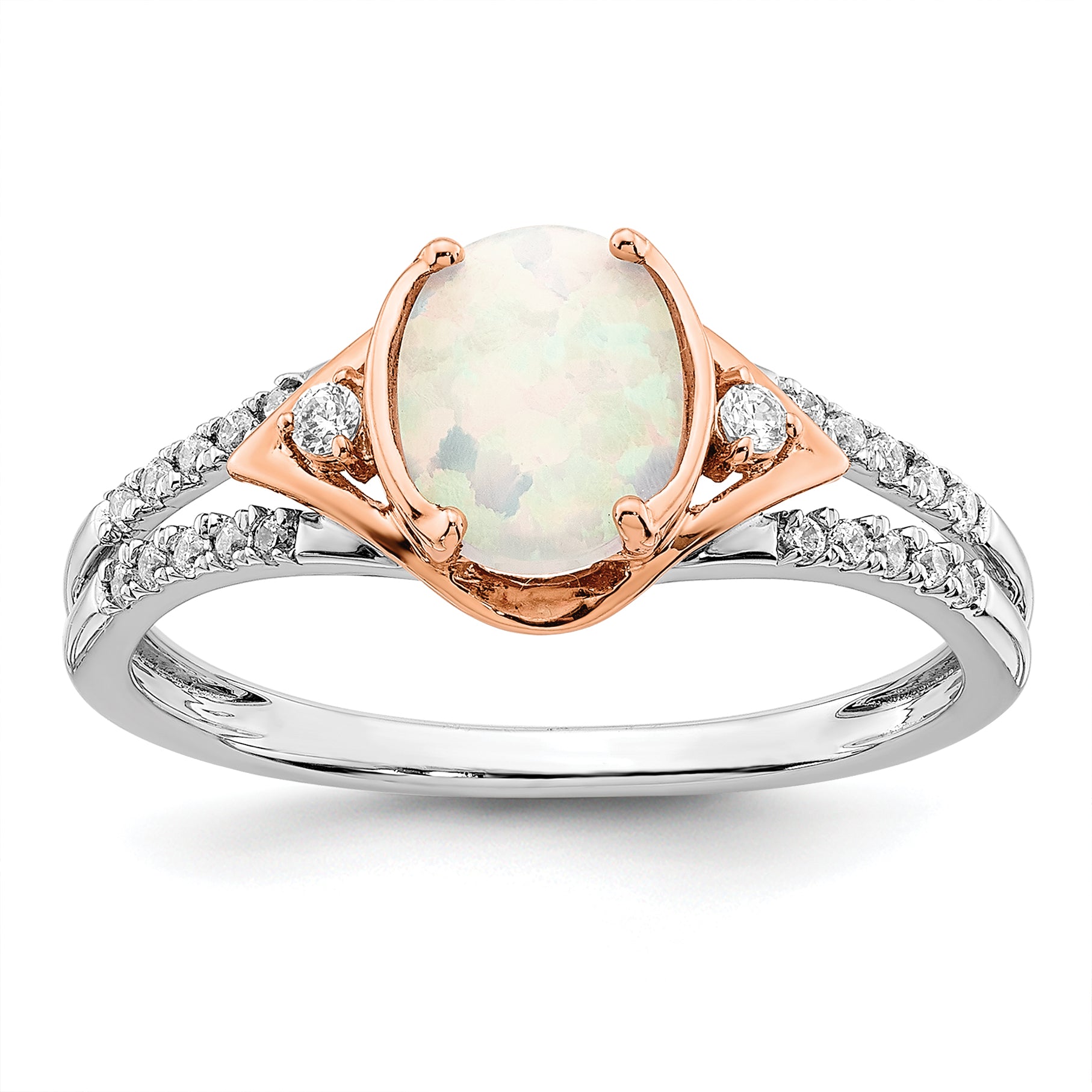 14k Two-tone Created Opal and Diamond Ring Main image