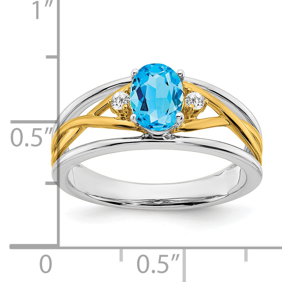 14k Two-tone Blue Topaz and Diamond Ring Secondary image