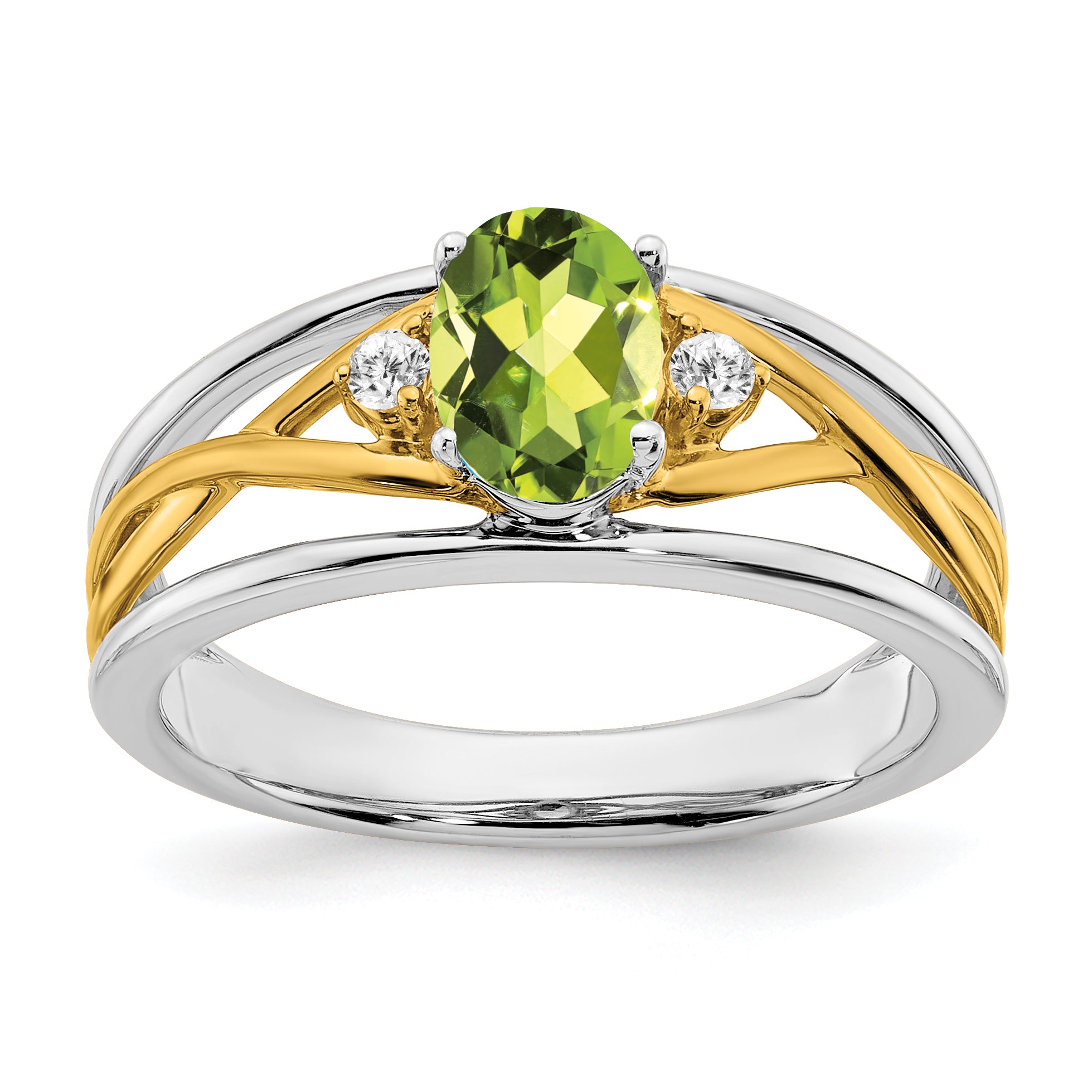 14k Two-tone Peridot and Diamond Ring Main image