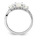  14k White Gold Created Opal and Diamond 3-stone Ring