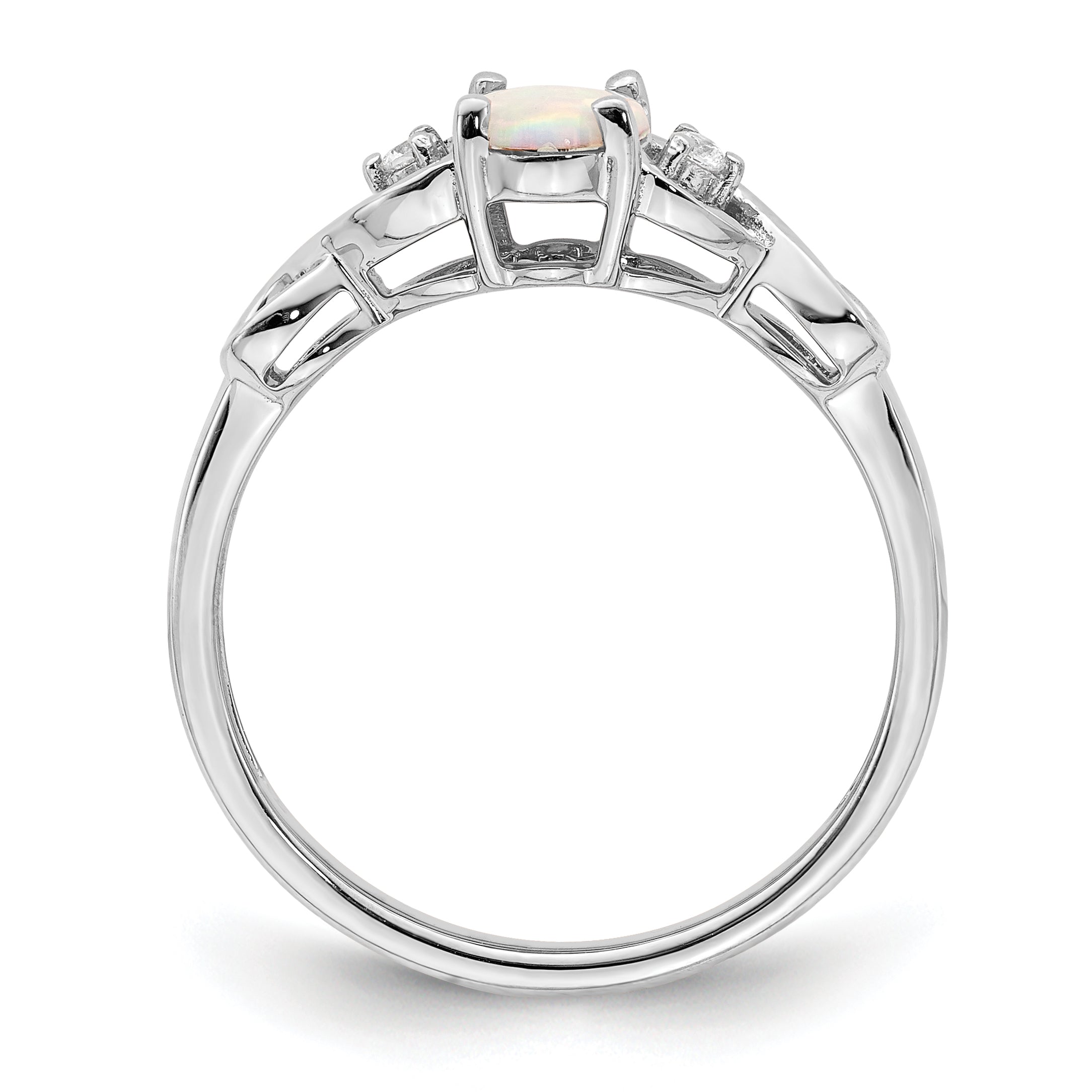 10K White Gold Created Opal and Diamond Ring Secondary image