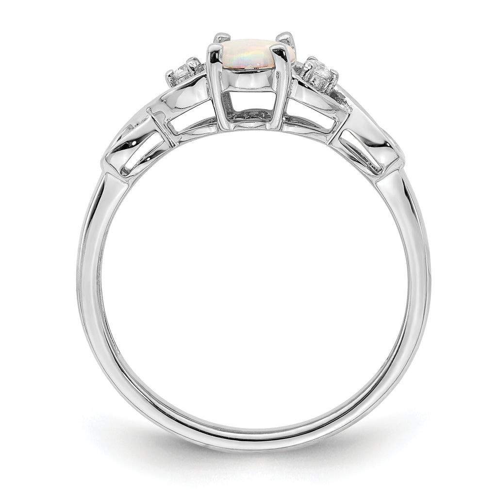 14k White Gold Created Opal and Diamond Ring
