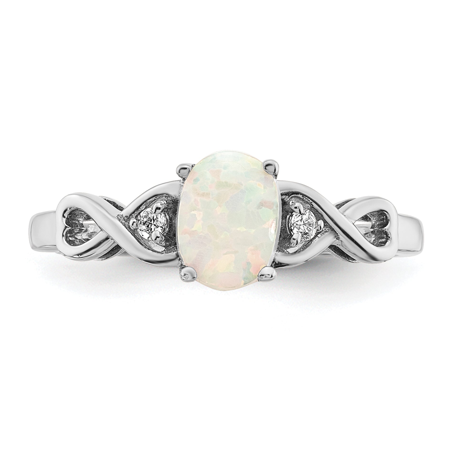  14k White Gold Created Opal and Diamond Ring