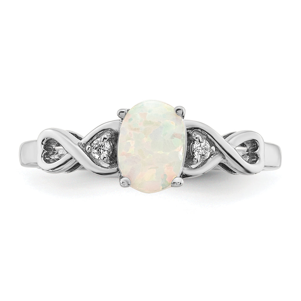  14k White Gold Created Opal and Diamond Ring