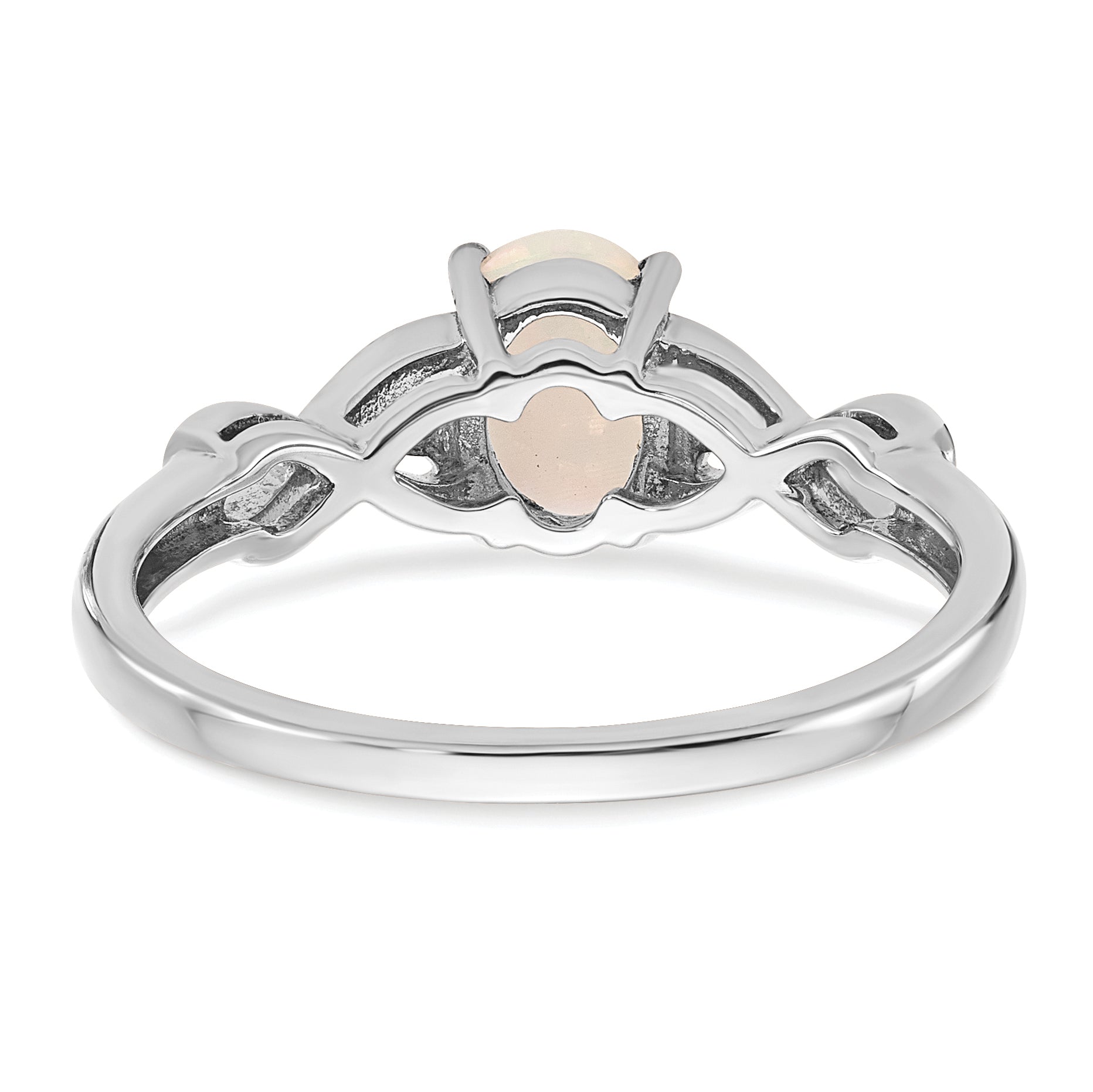  14k White Gold Created Opal and Diamond Ring