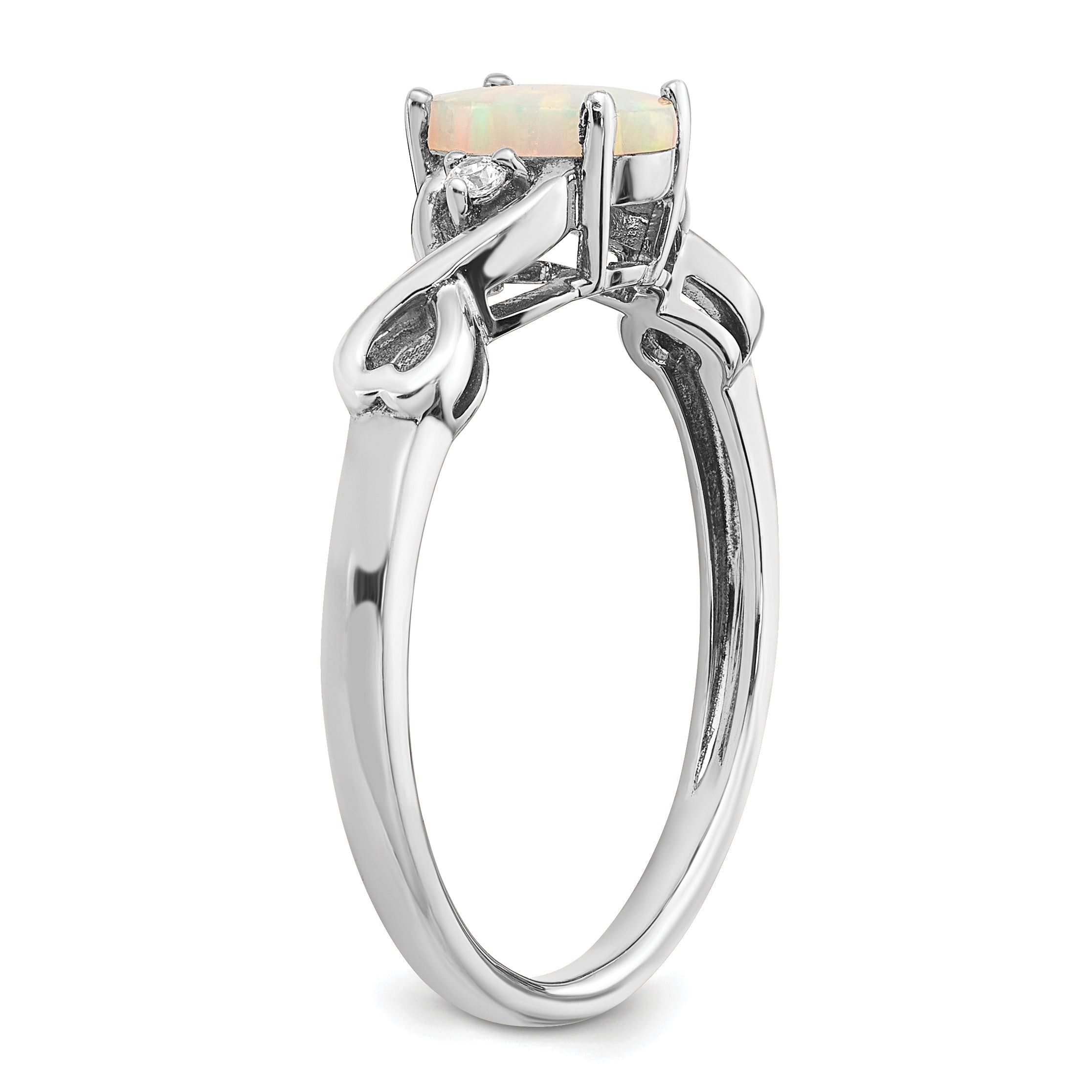  14k White Gold Created Opal and Diamond Ring