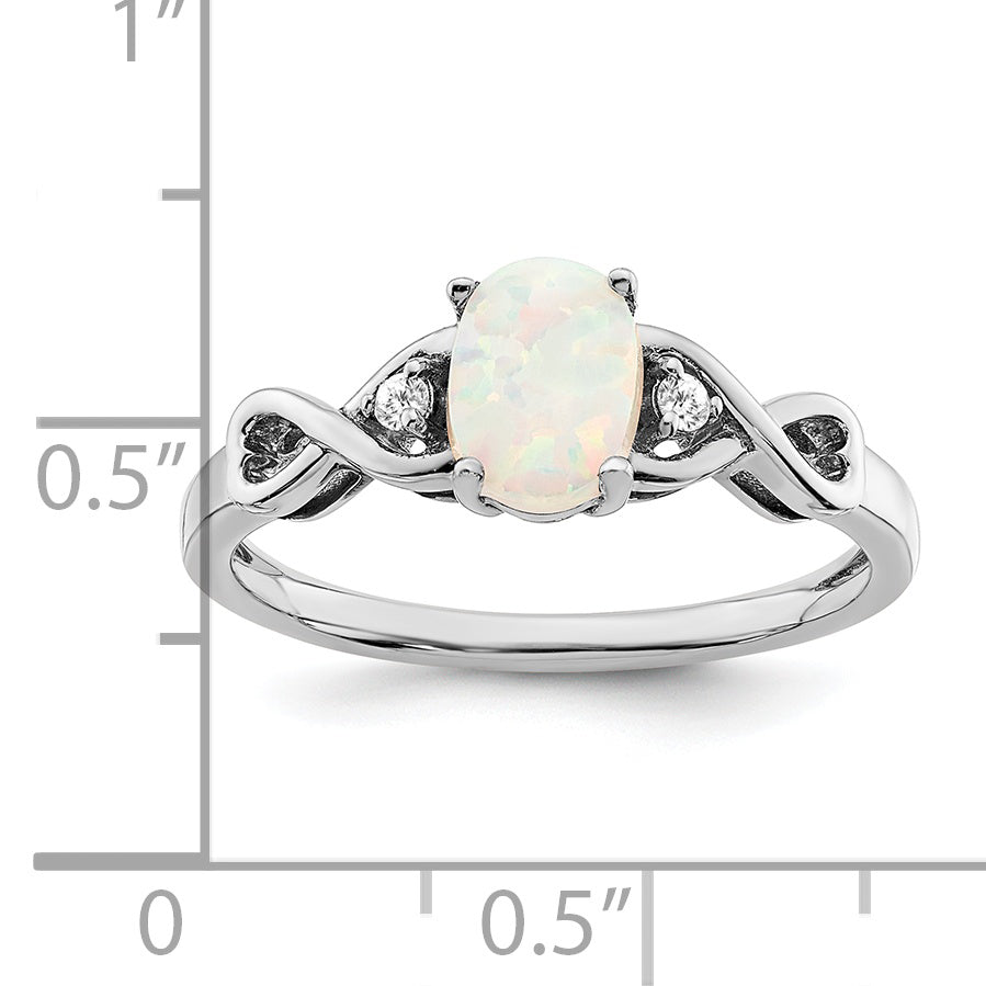  14k White Gold Created Opal and Diamond Ring