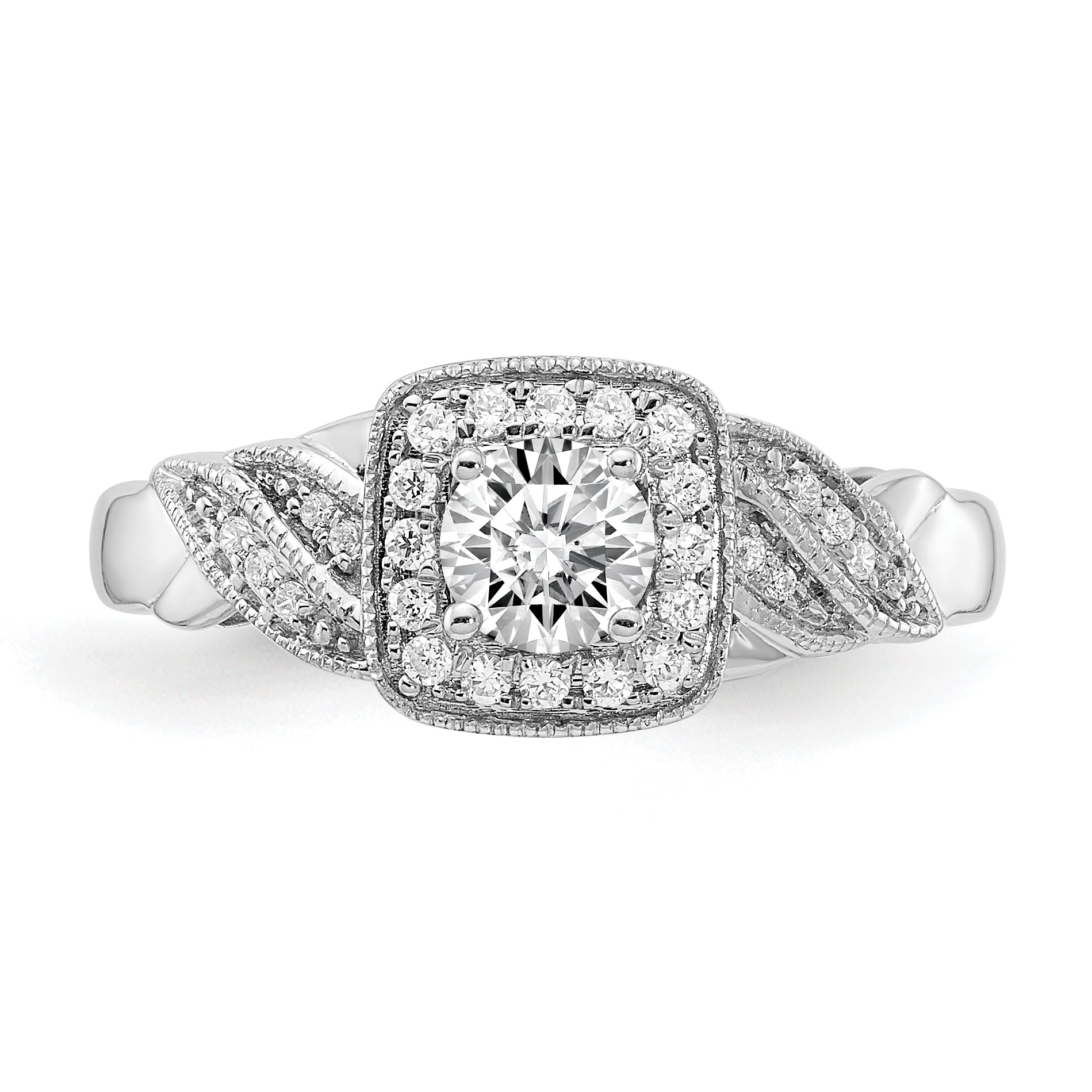 10k White Gold 1/2 carat Lab Grown Diamond VS/SI+ G+ Round Complete Halo Engagement Ring