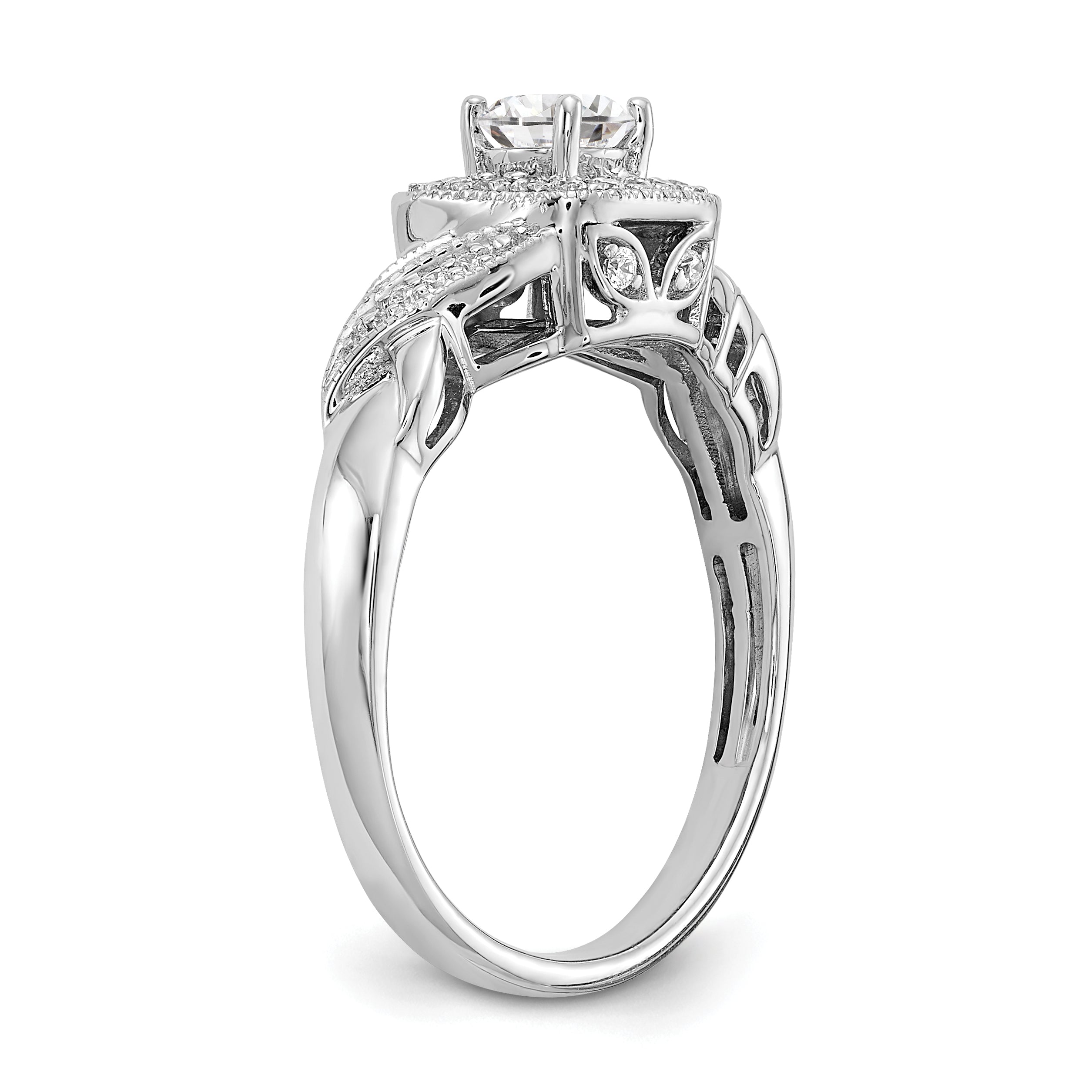 10k White Gold 1/2 carat Lab Grown Diamond VS/SI+ G+ Round Complete Halo Engagement Ring
