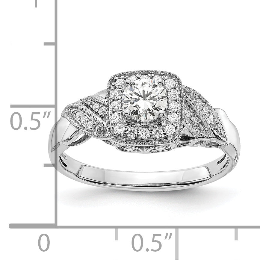 10k White Gold 1/2 carat Lab Grown Diamond VS/SI+ G+ Round Complete Halo Engagement Ring