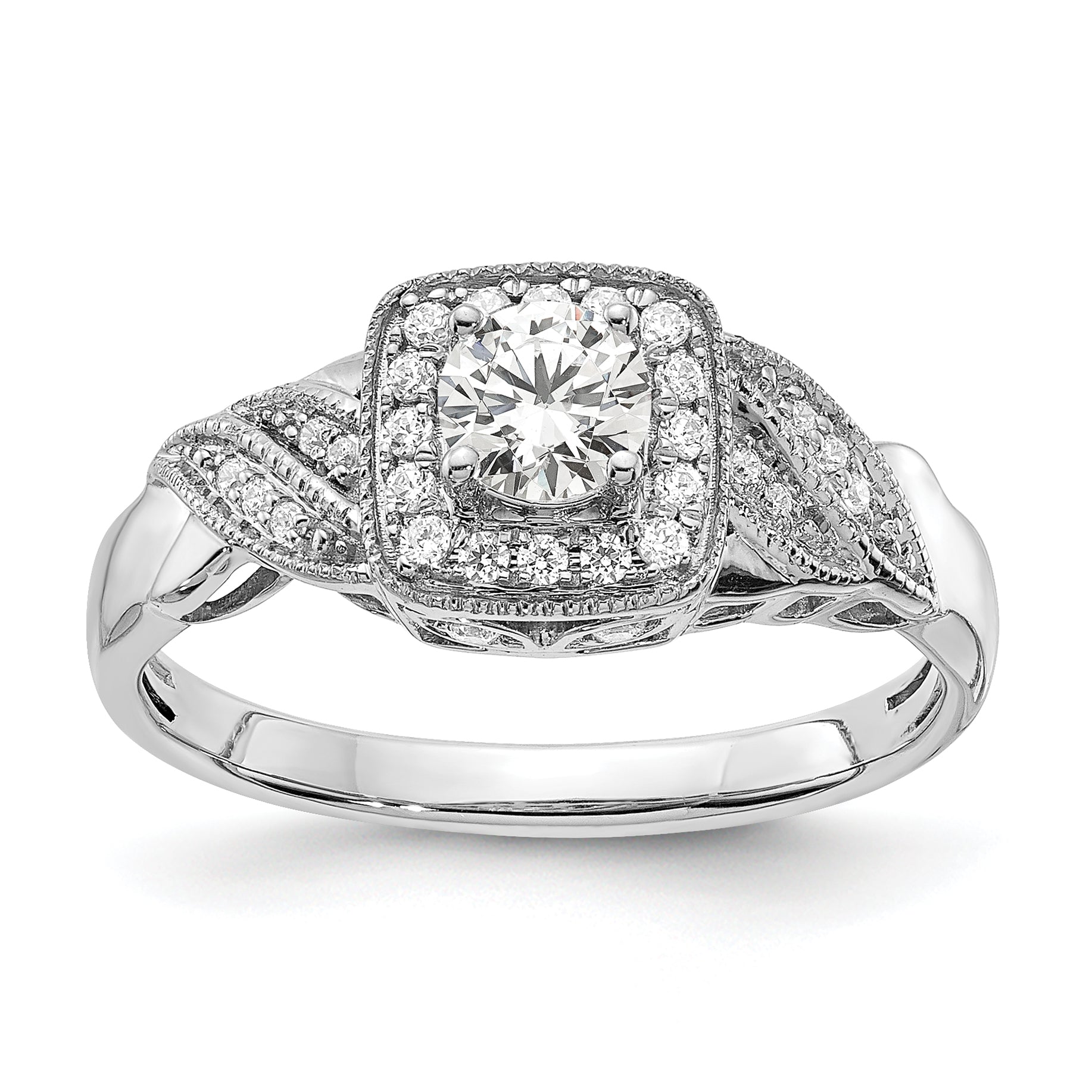 10k White Gold 1/2 carat Lab Grown Diamond VS/SI+ G+ Round Complete Halo Engagement Ring