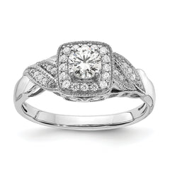 10k White Gold 1/2 carat Lab Grown Diamond VS/SI+ G+ Round Complete Halo Engagement Ring