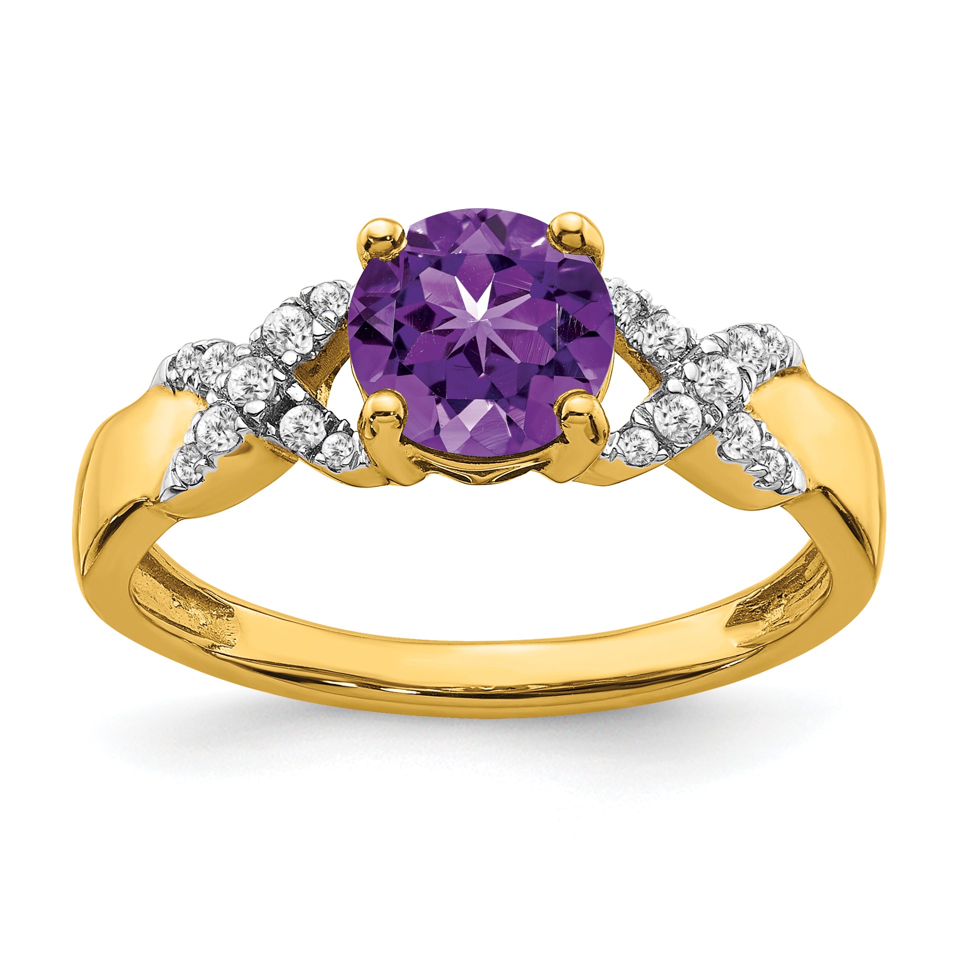 14k Two-tone Amethyst and Diamond Ring Main image