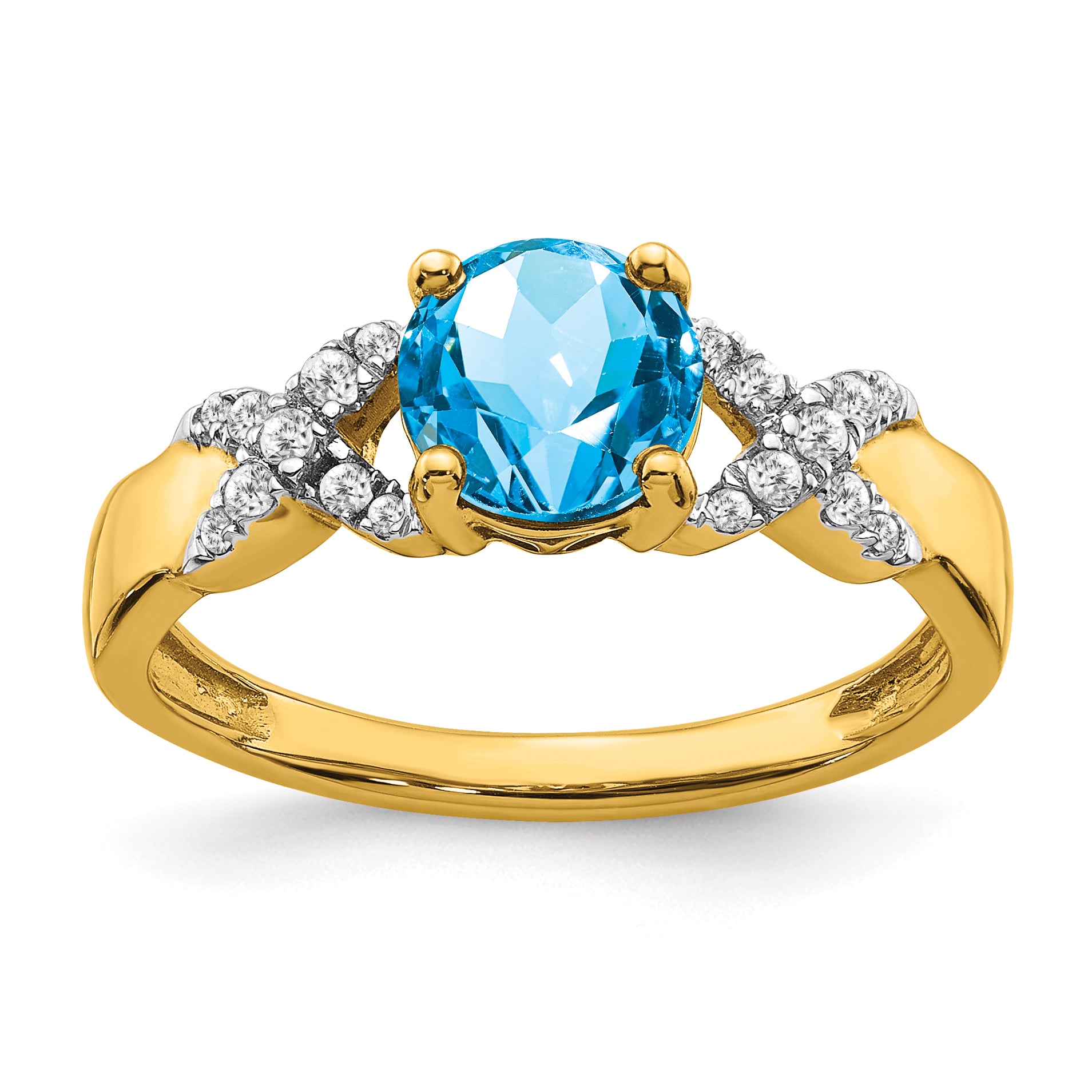 14k Two-tone Blue Topaz and Diamond Ring Main image