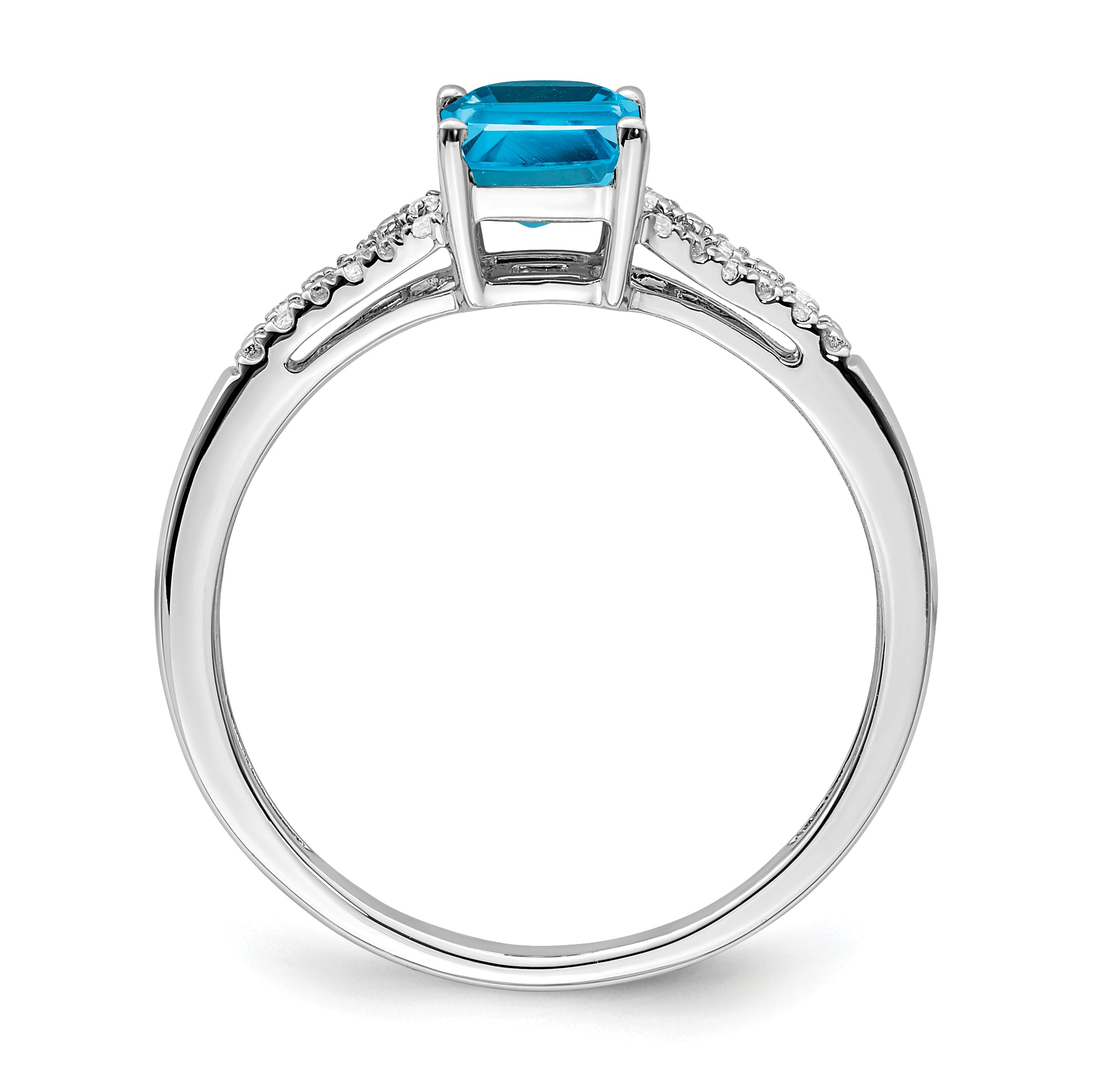 14k White Gold Emerald-cut Blue Topaz and Diamond Ring Secondary image