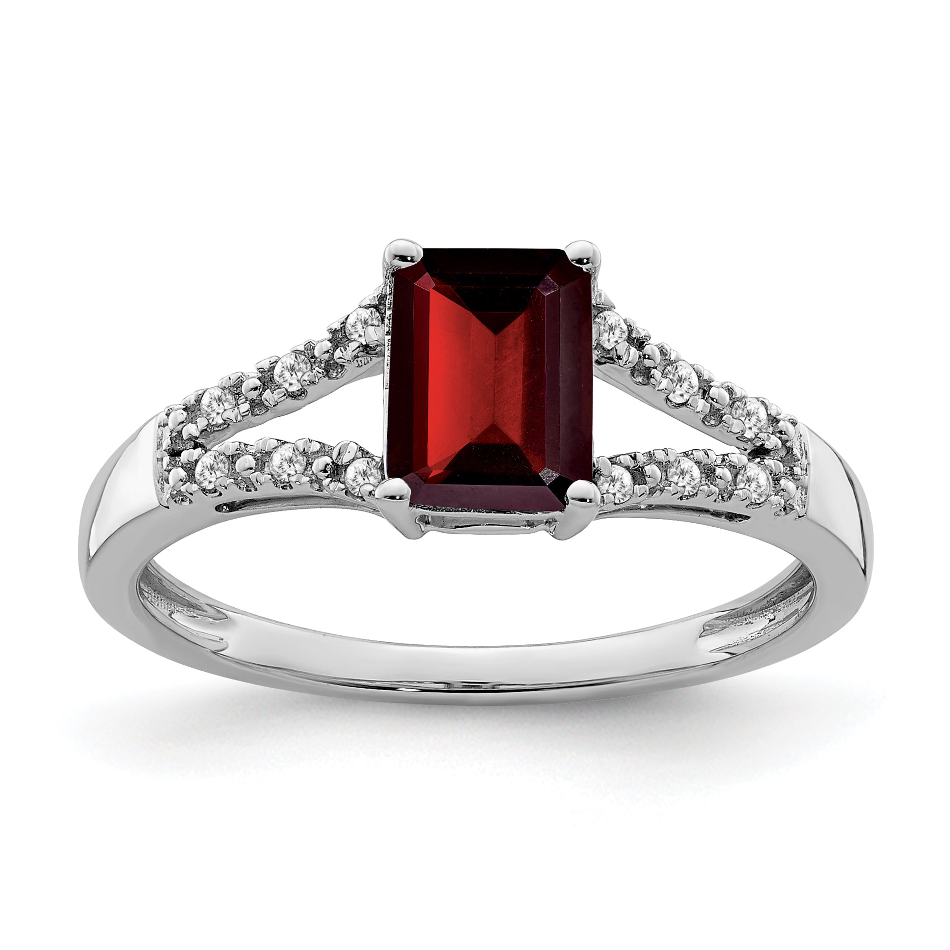 14k White Gold Emerald-cut Garnet and Diamond Ring Main image