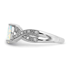  14k White Gold Created Opal and Diamond Ring