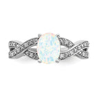  14k White Gold Created Opal and Diamond Ring