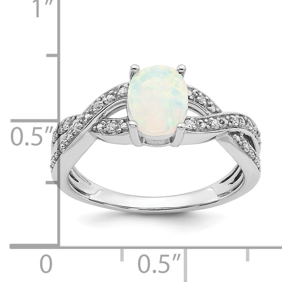 14k White Gold Created Opal and Diamond Ring Secondary image