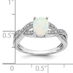  14k White Gold Created Opal and Diamond Ring