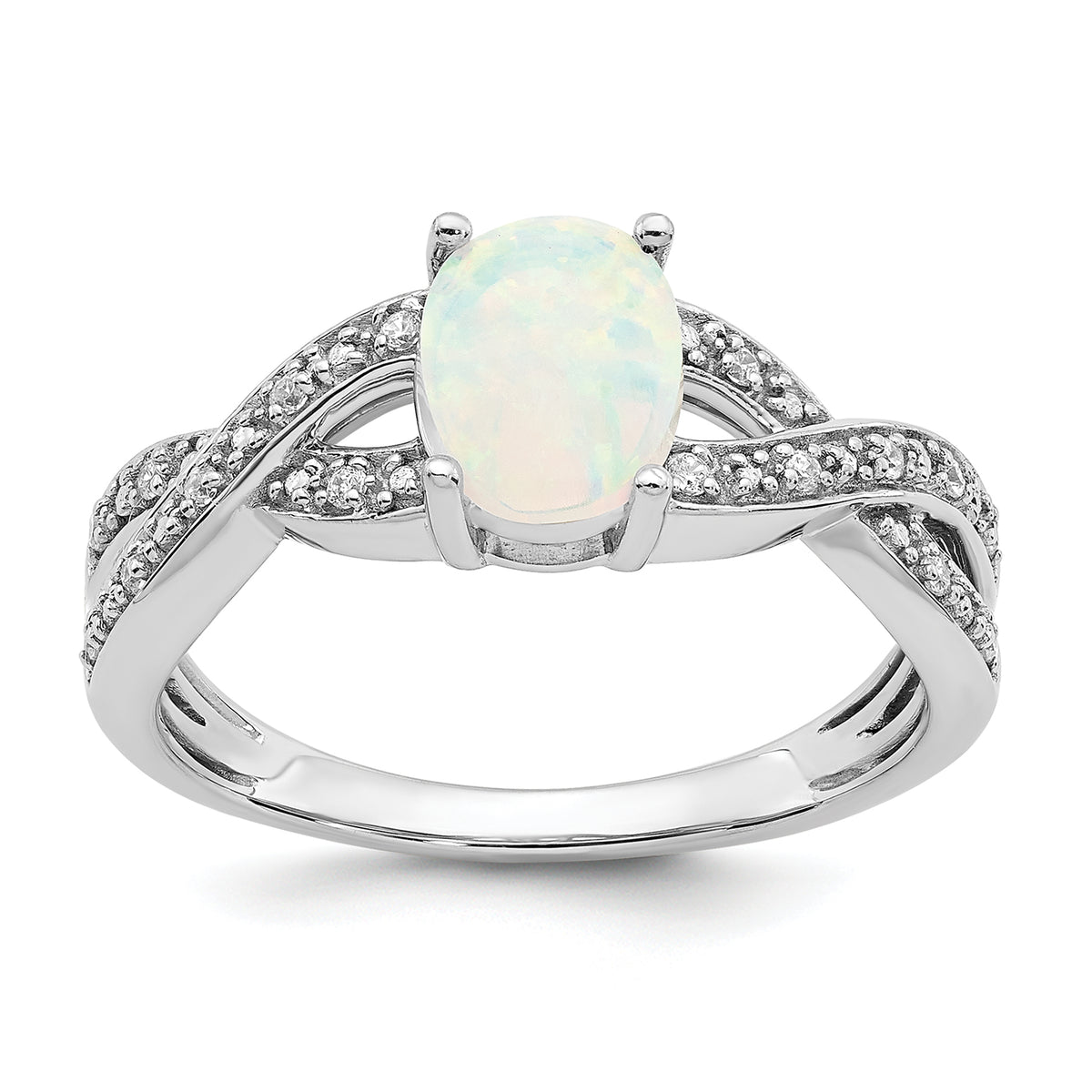  14k White Gold Created Opal and Diamond Ring