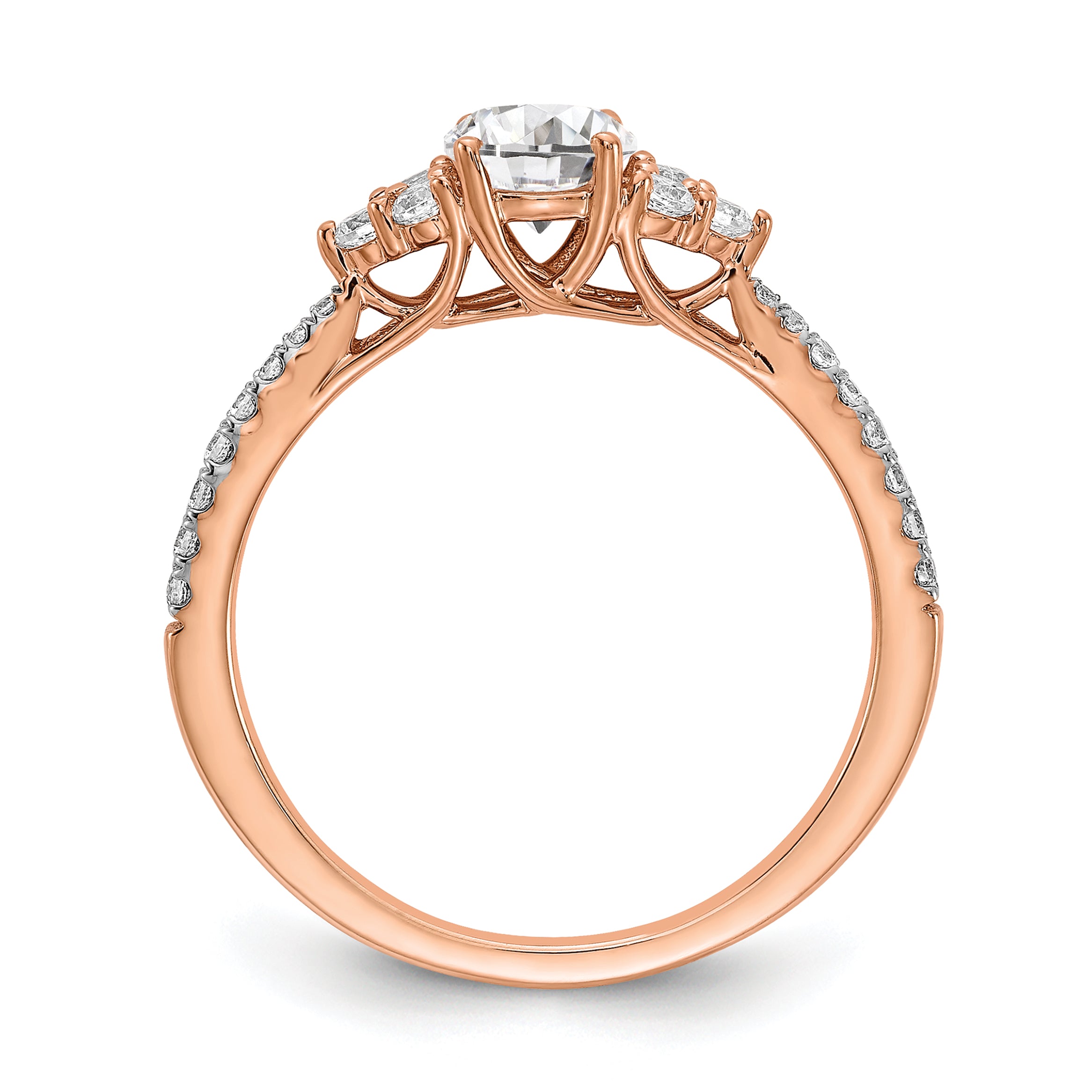14k Rose Gold 3/4 carat Lab Grown Diamond VS/SI+ G+ Round Complete Shared Prong Engagement Ring