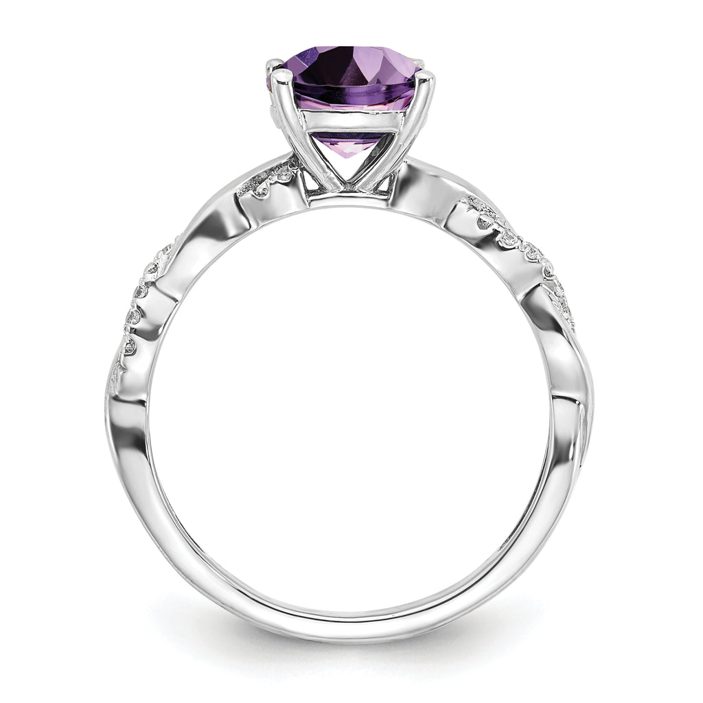 Sterling Silver Rhodium-plated Amethyst and Diamond Ring